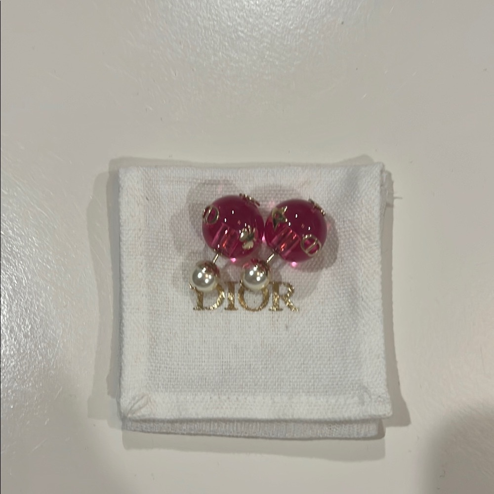 Dior Pearl with Pink and Gold Rose Stud Earrings